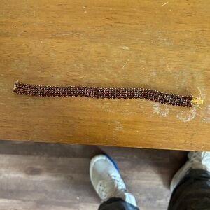 Gold Plated Garnet Thick Bracelet